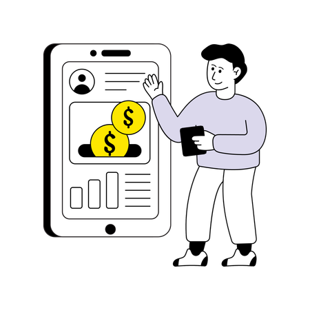 Mann zeigt Finanz-App  Illustration