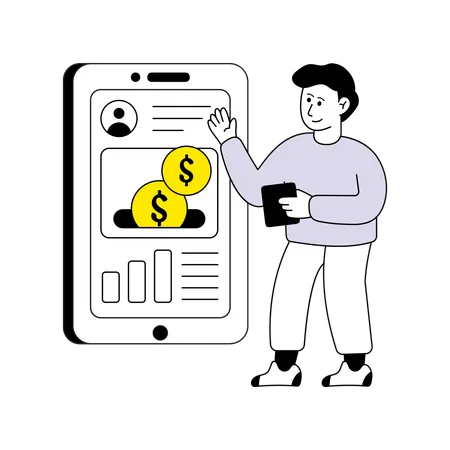 Mann zeigt Finanz-App  Illustration