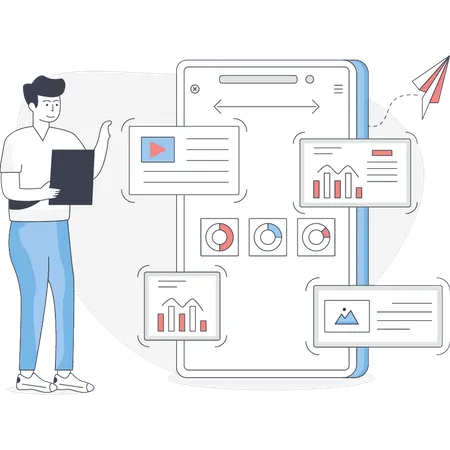 Mann zeigt Diagramm zur Geschäftsentwicklung  Illustration