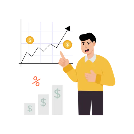 Mann zeigt Inflationsdiagramm  Illustration