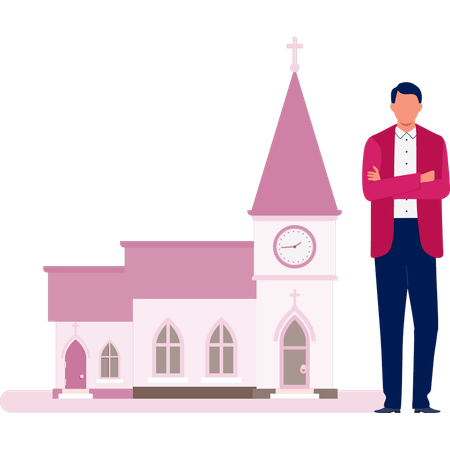 Mann zeigt katholische Hochzeitsorte  Illustration