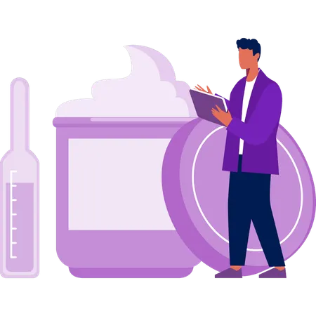 Mann zeigt Lotion Creme  Illustration