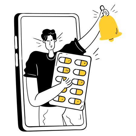 Mann zeigt Medikamenten-Erinnerungs-App  Illustration
