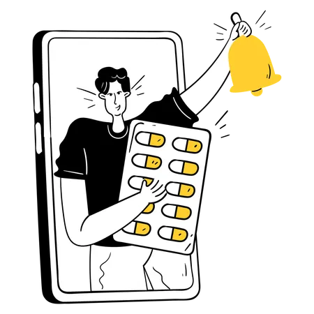 Mann zeigt Medikamenten-Erinnerungs-App  Illustration