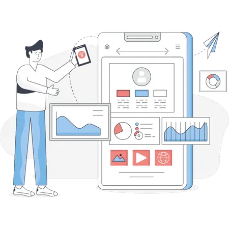 Mann zeigt mobile Benutzerfreundlichkeit  Illustration