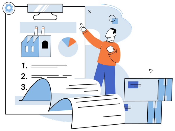 Mann zeigt Produktionsbericht  Illustration