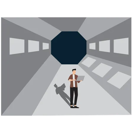 Mann zeigt das Innere der Raumstation  Illustration