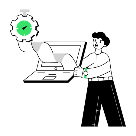 Mann zeigt Rechnungssoftware  Illustration