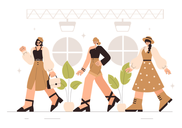 Un mannequin féminin présente de nouvelles tenues tendance  Illustration