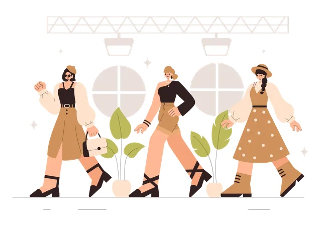 Un mannequin féminin présente de nouvelles tenues tendance  Illustration