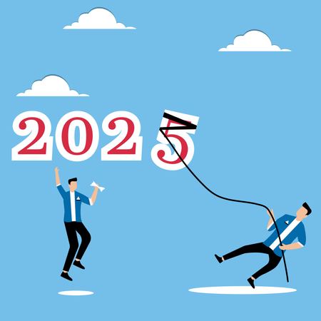 Männer heben Nummer 5 für 2025 auf  Illustration