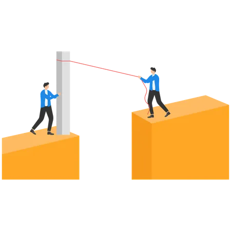 Männer in Anzügen am Rande des Abgrunds und eine rote Säule des Diagramms als Brücke  Illustration