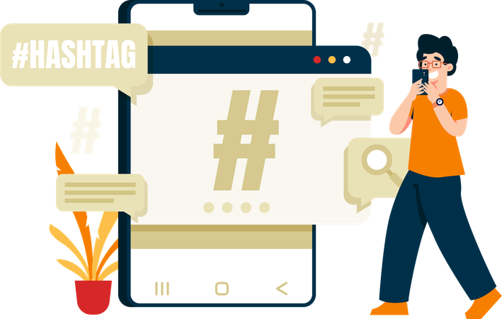 Männer nutzen die Verwendung von Hashtags  Illustration