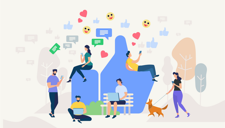 Männer und Frauen kommunizieren in sozialen Netzwerken  Illustration