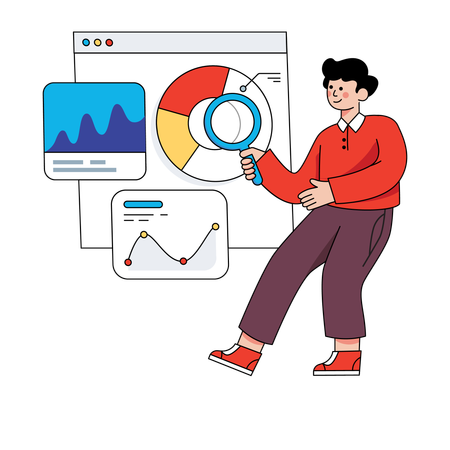 Männchen analysiert Daten  Illustration