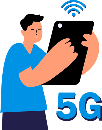 Männlicher Check der 5G-Netzwerkgeschwindigkeit  Illustration