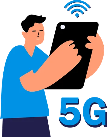 Männlicher Check der 5G-Netzwerkgeschwindigkeit  Illustration