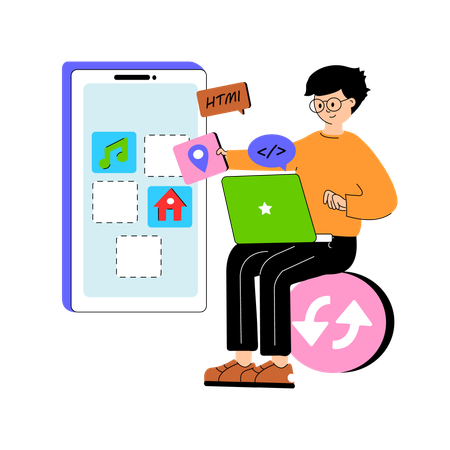 Mann entwickelt mobile App  Illustration