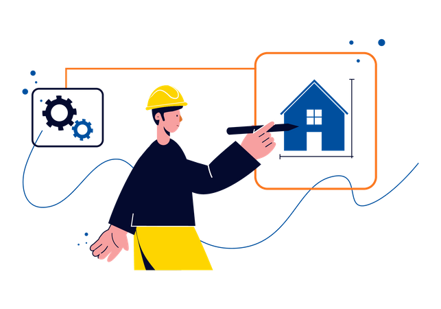 Männliche Architektur macht Hausplan  Illustration