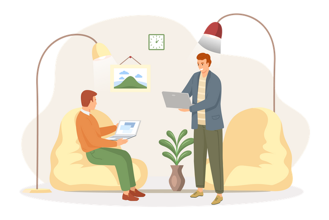 Männliche Mitarbeiter bei der Zusammenarbeit  Illustration