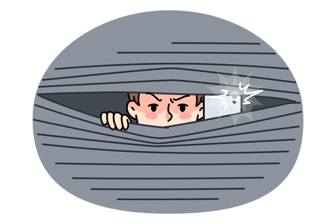 Männliche Paparazzi verstecken sich hinter Vorhängen und machen Fotos  Illustration