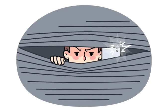 Männliche Paparazzi verstecken sich hinter Vorhängen und machen Fotos  Illustration