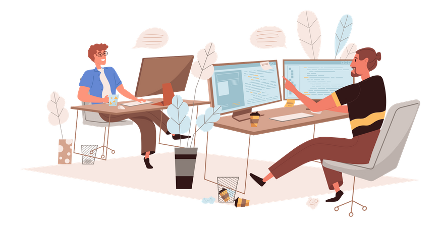 Männliche Programmierer arbeiten an neuem Projekt  Illustration