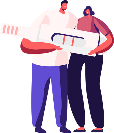 Männliche und weibliche Holding Schwangerschaftstest mit positivem Ergebnis  Illustration
