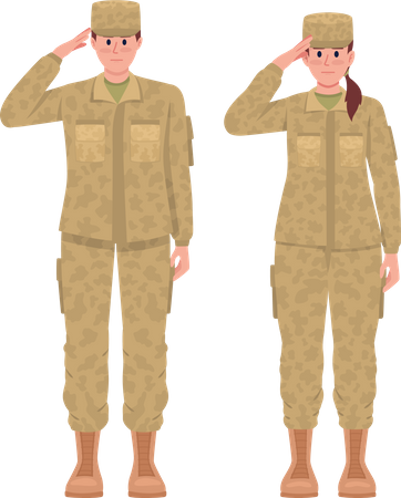 Männliche und weibliche Soldaten salutieren  Illustration