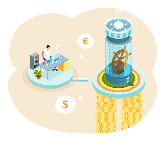 Männlicher Angestellter, der von zu Hause aus arbeitet  Illustration