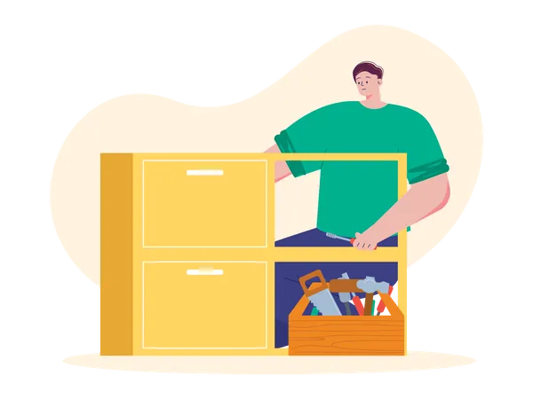 Männlicher Arbeiter, der Schrank herstellt  Illustration