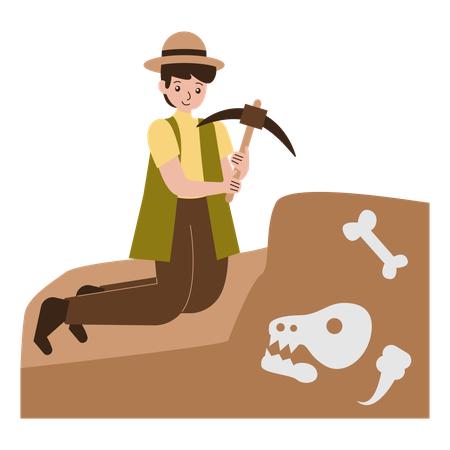 Männlicher Archäologe findet Fossilienfund  Illustration