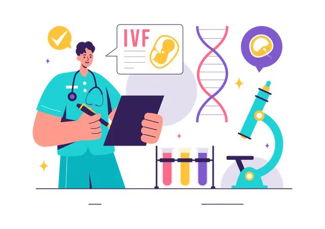 Männlicher Arzt bei der Arbeit an der In-vitro-Fertilisation  Illustration