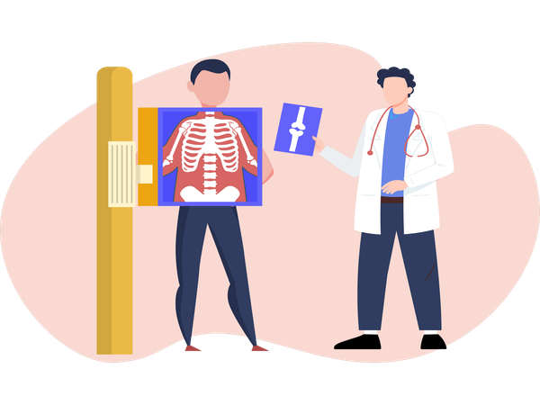 Männlicher Arzt überprüft Röntgen  Illustration