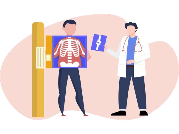 Männlicher Arzt überprüft Röntgen  Illustration