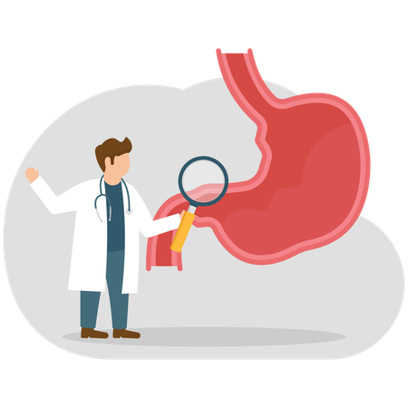 Männlicher Arzt tut Magenforschung  Illustration