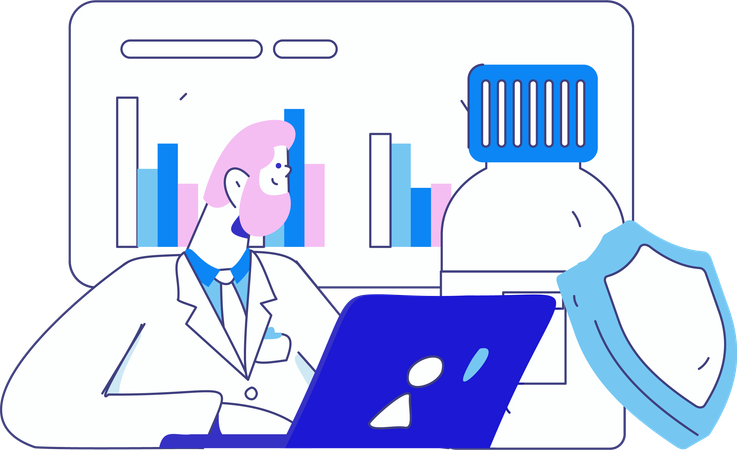 Männlicher Arzt macht medizinische Analyse  Illustration