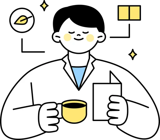 Männlicher Arzt hält Kaffeetasse und Zettel in der Hand  Illustration