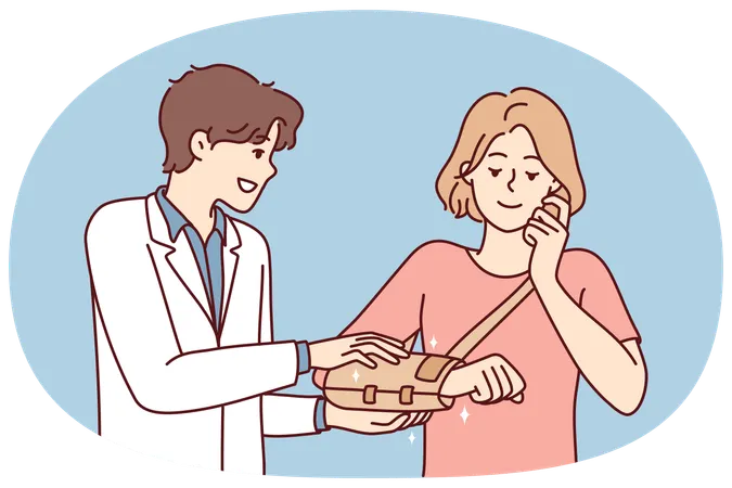 Männlicher Arzt hilft Patienten mit Trauma  Illustration