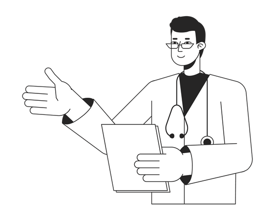 Männlicher Arzt mit medizinischem Klemmbrett  Illustration