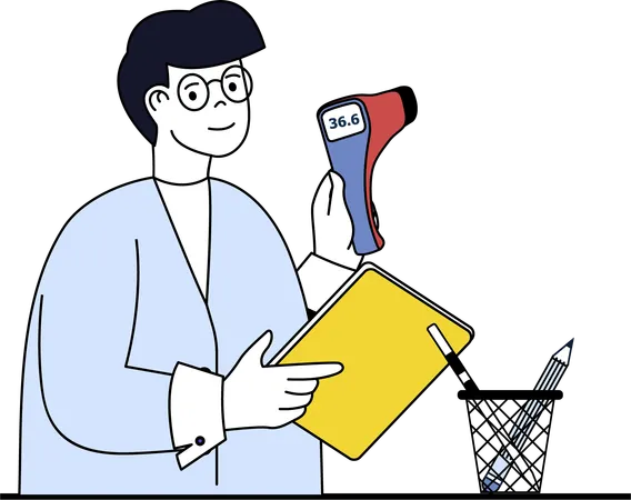Männlicher Arzt überprüft Temperatur  Illustration