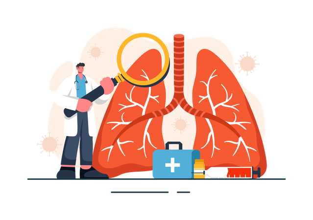 Männlicher Arzt überprüft Asthma-Erkrankung  Illustration