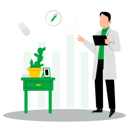 Männlicher Arzt untersucht DNA  Illustration