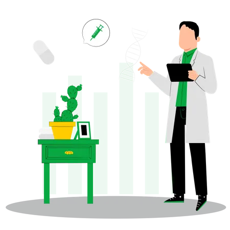 Männlicher Arzt untersucht DNA  Illustration