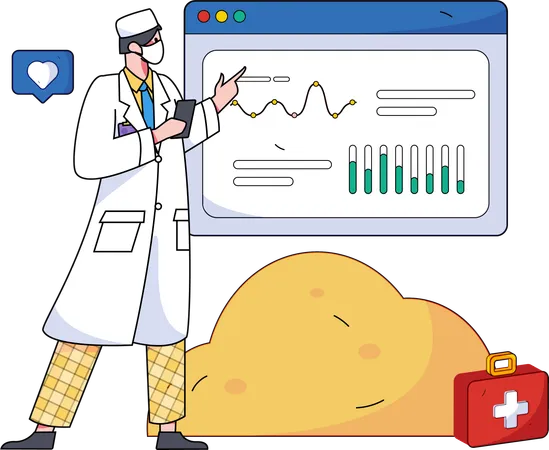 Männlicher Arzt zeigt medizinische Analysedaten  Illustration