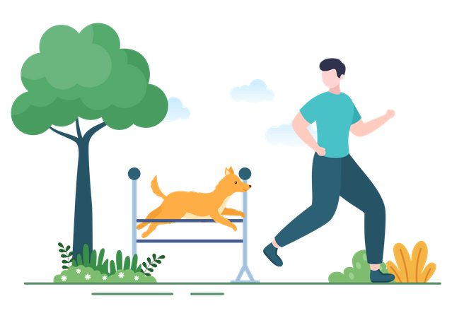 Männlicher Trainer trainiert Hund  Illustration