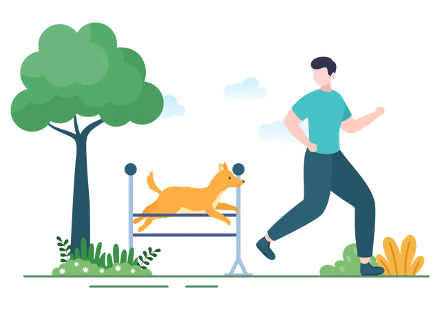 Männlicher Trainer trainiert Hund  Illustration