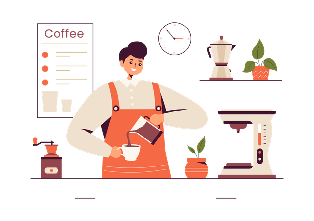 Männlicher Barista, der Kaffee macht  Illustration