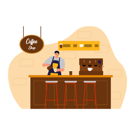 Männlicher Barista, der Kaffee macht  Illustration