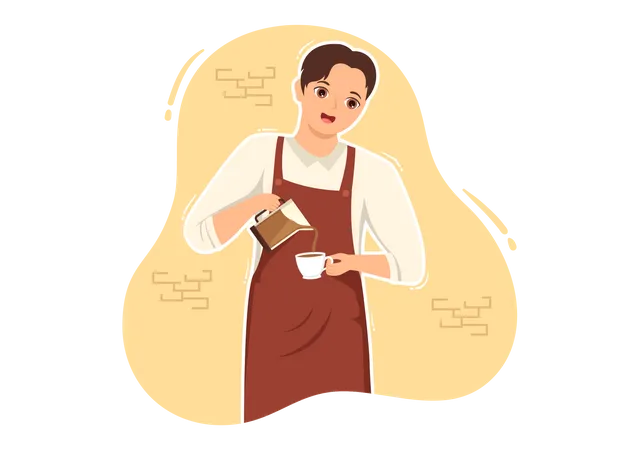 Männlicher Barista, der Kaffee macht  Illustration